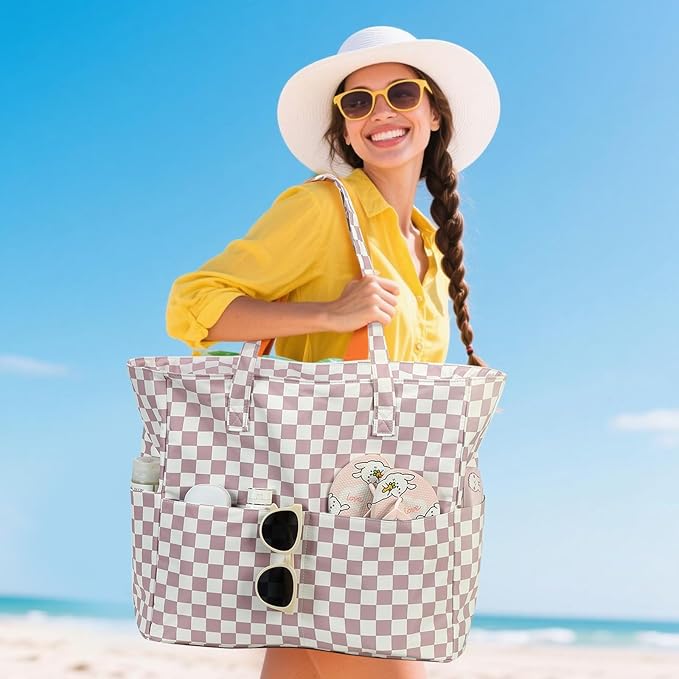 LEDAOU Beach Bag Waterproof Sandproof Women Beach Tote Pool Bag with Zipper for Swim Gym Grocery Travel with Wet Pocket | Sandproof, with Zipper, for Gym, Grocery, Travel, with Wet Pocket