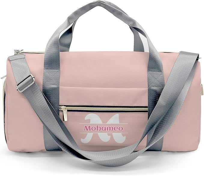 Personalized Tactical Gym Bag For Men，Custom Travel Duffel Bag with Name，Sports Workout Travel Bag with Shoes Compartment-Pink letters