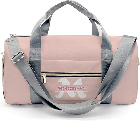 Personalized Tactical Gym Bag For Men，Custom Travel Duffel Bag with Name，Sports Workout Travel Bag with Shoes Compartment-Pink letters