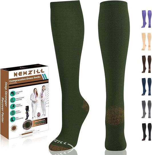 NEWZILL Copper Compression Socks for Women & Men 15-20mmHg Cotton Rich Odor Control Dress Socks for Business Casual Running Medical Athletic Support, Edema Diabetic Relief