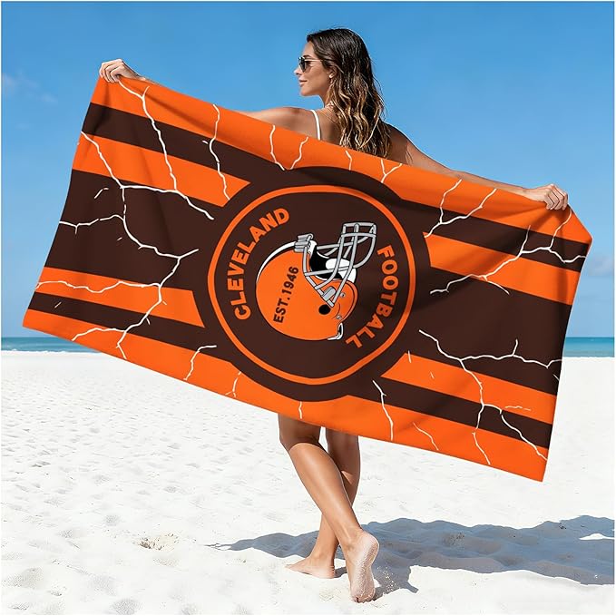 Football Fan Thin Lightweight Microfiber Beach Towel Themed Big Sand Free Oversized Browns Team Men Women Gear Father Dad Birthday Gifts Ideal from Daughter Son Who Want Nothing Everything