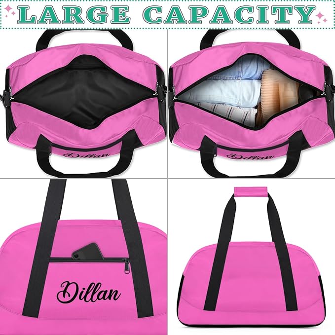 Custom Name Gym Duffel for Kids,Personalized Sports Bag Lightweight Gym Bags for Boys & Girls,Fitness Travel Weekender for Travel, and Workout Pink