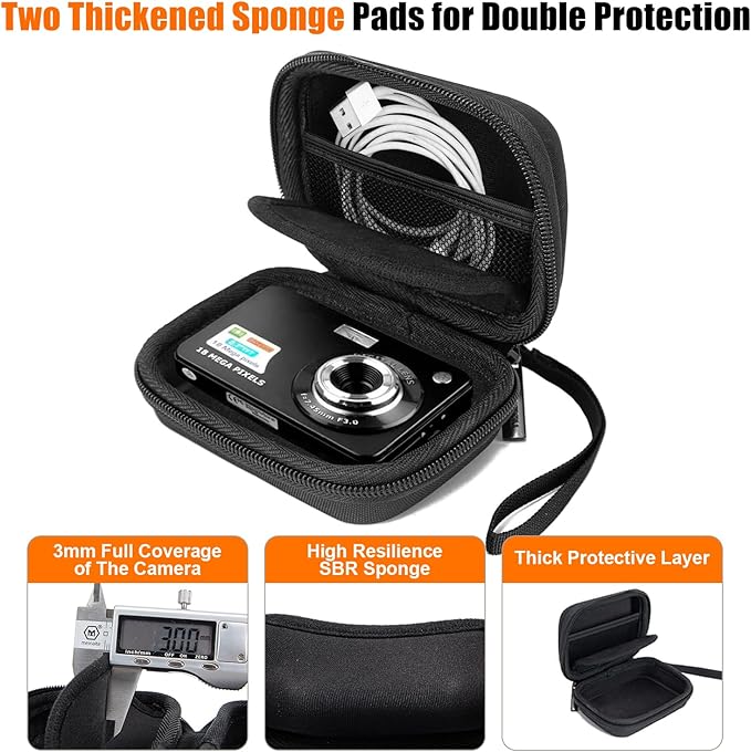 Cwatcun Carrying & Protective Case for Digital Camera, Small Camera Pouch for AbergBest 2.7" LCD Kodak Pixpro/Canon PowerShot ELPH 180/190 / DSCW830 Travel Cameras, Waterproof Shockproof Case - Black