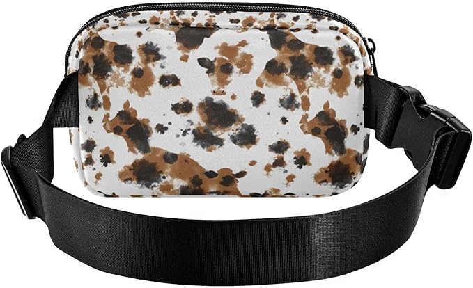 Brown and Black Cow Print Fanny Pack for Women Men Water Resistant Fashion Waist Packs with Adjustable Strap Belt Bag for Travel Workout Jogging Hiking 21219369