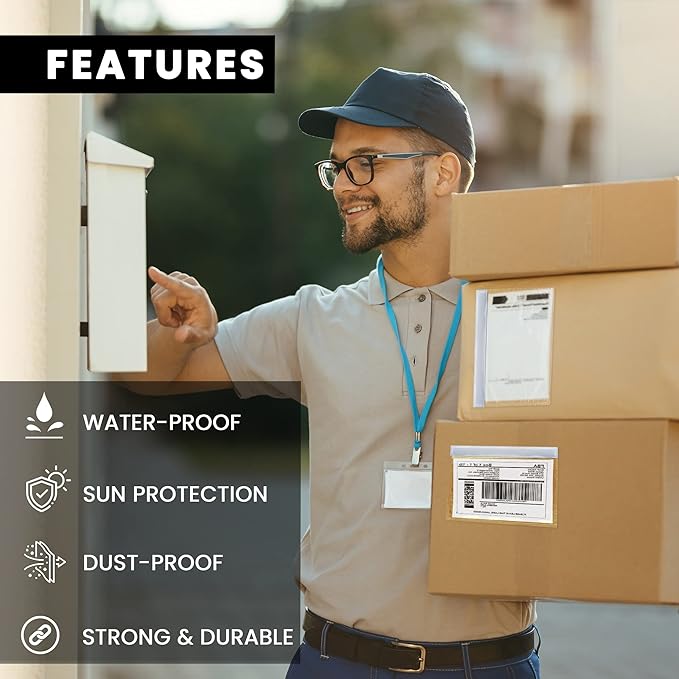 Shipping Label Sleeves 500Pcs, 7.5x5.5 Inches - Packing Slip Envelope Pouches with Self-Adhesive Peel & Seal - Clear Plastic & Waterproof Envelopes Ideal for Invoices & Packaging.