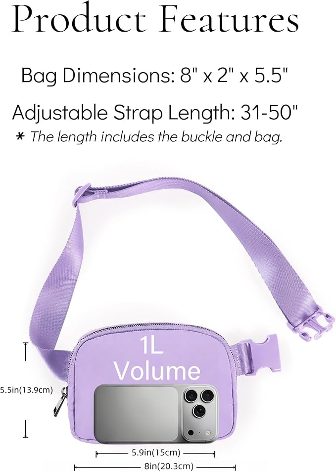 Cross Body Fanny Packs for Women Fashion Waist Bag Pouch Nylon Small Travel Crossbody Bags Mini Purse Everywhere Belt Bag Bum Bag Adjustable Strap for Workout Running Hiking Lavender Fog