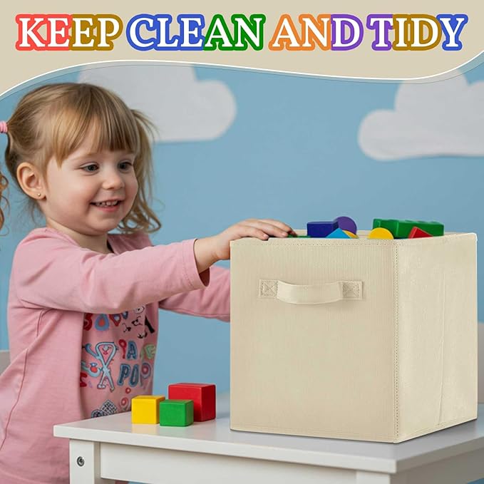 Yinder 12 Pcs Cube Storage Bin Brown 11'' Storage Bins for Playroom Decor Colorful Bins for Kids Foldable Baskets for Nursery Organizer Boxes Fabric Boxes