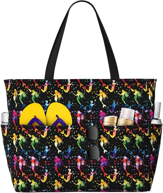 Beach Bag for Women Beach Tote Bag Waterproof Sandproof Large Bags with Zipper Big Capacity for Vacation Travel