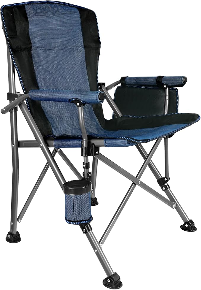 Folding Camping Chair with Cup Holder and Storage Bag, Heavy Duty Support 400 LBS, Oversized Collapsible Portable Camping Chair for Outdoor Camp, Picnic, Travel, Fishing Blue