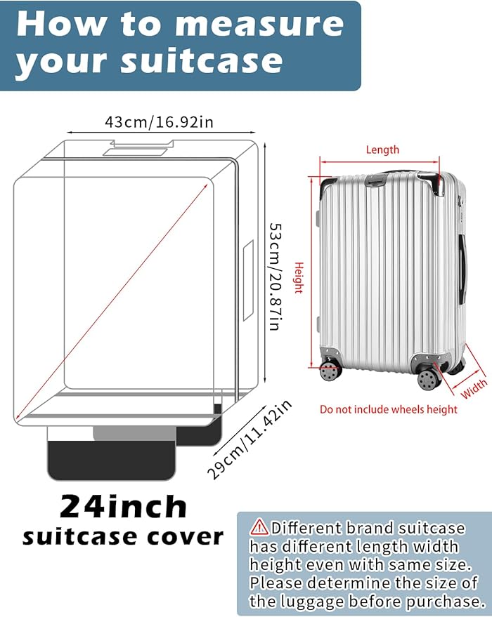 Yotako Upgraded Zippered Clear PVC Suitcase Cover, 24 Inch Luggage Covers for Suitcase Luggage Protector Cover 24''