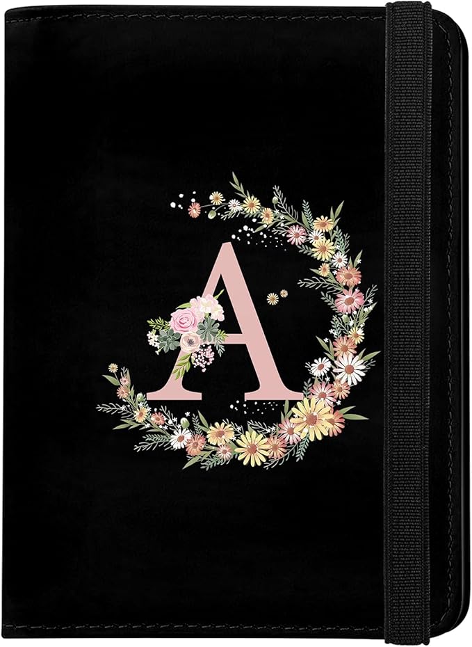 Cute Passport Holder and Holder Combo Passport Cover with RFID Blocking Women Men Compatible Wallet Credit Card Protector（Initial Monogram-A）