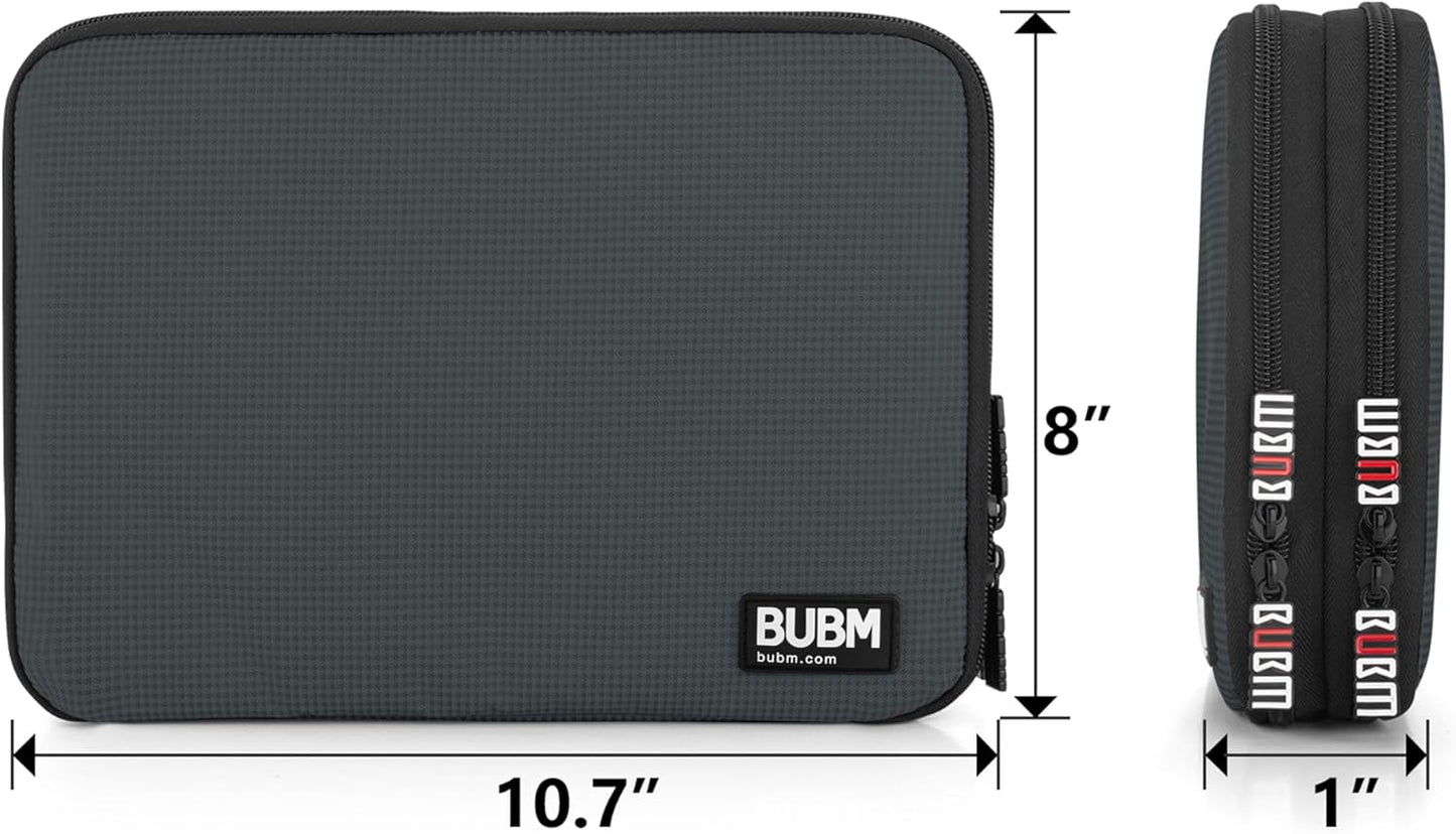 BUBM Double Layer Electronics Organizer, Travel Gadget Bag for Cables, Memory Cards, Flash Hard Drive and More, Fit for iPad or Tablet(up To 9.7")--Large, Gray