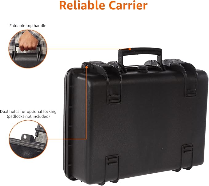 Amazon Basics Portable Hard Camera Case for DSLR Equipment, Customizable Fit, Protective Water Resistant, Medium, Black, 18"L x 14"W x 6"H