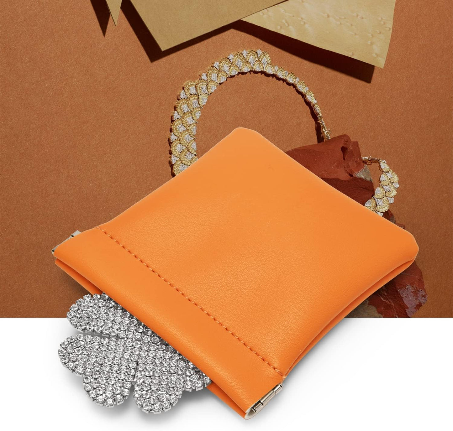 PU Leather Jewelry Travel Bag Leather Jewelry Pouch Christmas,Wedding Party Favor Gift Bag (L, Orange)