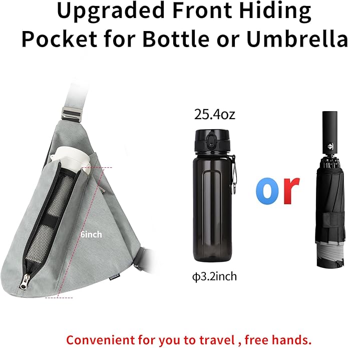 Sling Bag for Men, Anti-Theft Crossbody Chest Pack, Minimalist Daypack with Water Bottle Holder