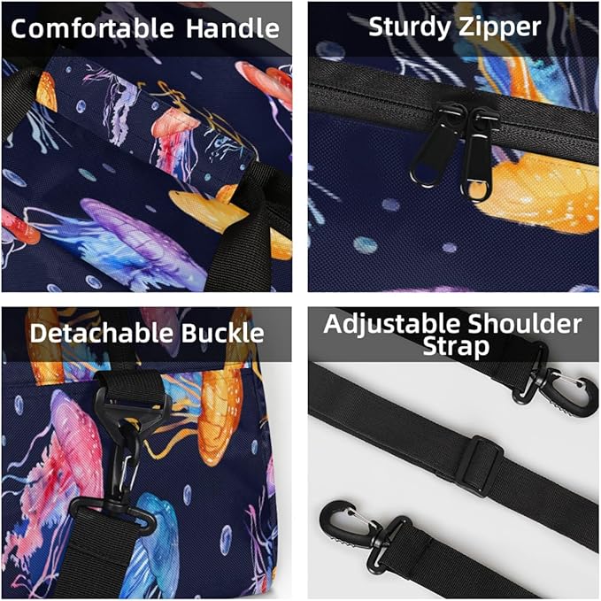 Sports Duffel Bags, Colorful And Cute Jellyfish Water-Resistant Gym Duffle Bag for Men Women, Lightweight Weekender Overnight Bag for Fitness, Workout, Travel