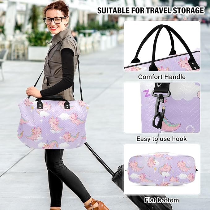 Travel Duffle Bag, Sleep Axolotl Pattern Gym Bag with Storage Bag Weekender Overnight Bag for Men Women Trip Sports Yoga