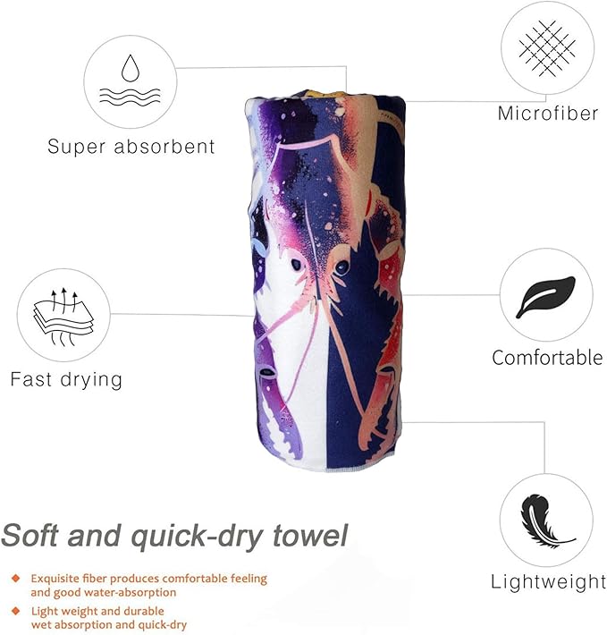 Pink Purple Lobst Oversized Sand Free Beach Towel – 71"X32" Lightweight Quick Dry Microfiber Terry Towel For Travel, Swimming, Pool, And Camping, Absorbent And Compact Beach Essential For Women Men