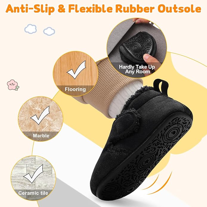 JOINFREE Toddler Slippers Boys Girls Adjustable House Shoes Barefoot Sock Shoes with Rubber Sole Baby Comfort Warm Indoor Outdoor Walking Shoe