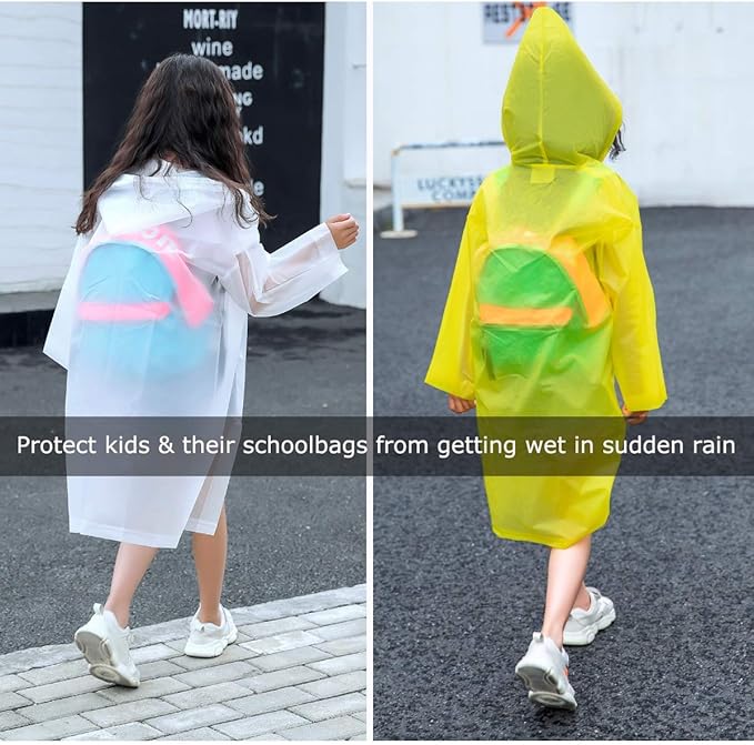 Kids Rain Poncho, Reusable EVA Children Raincoat for 6-13 Girls Boys, Waterproof Rain Jackets Rainwear with Hood