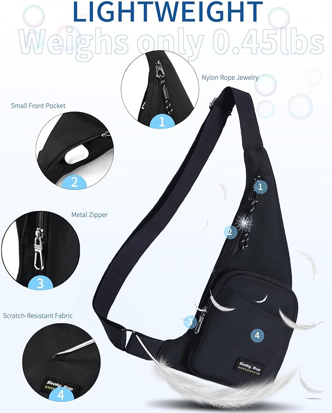 Seoky Rop Sling Bag for Men Women Slim Personal Purse Pocket Small Anti-Thief Crossbody Chest Bag for Travel Hiking Black