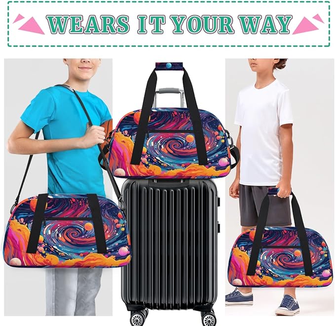 Art Planet Gym Travel Duffle Bag for Women & Men with Front Zipper Pocket for Sports, Overnight, Weekender, Carry On,Workout & Dance Bag,18.9 * 8.7 * 10.6 in
