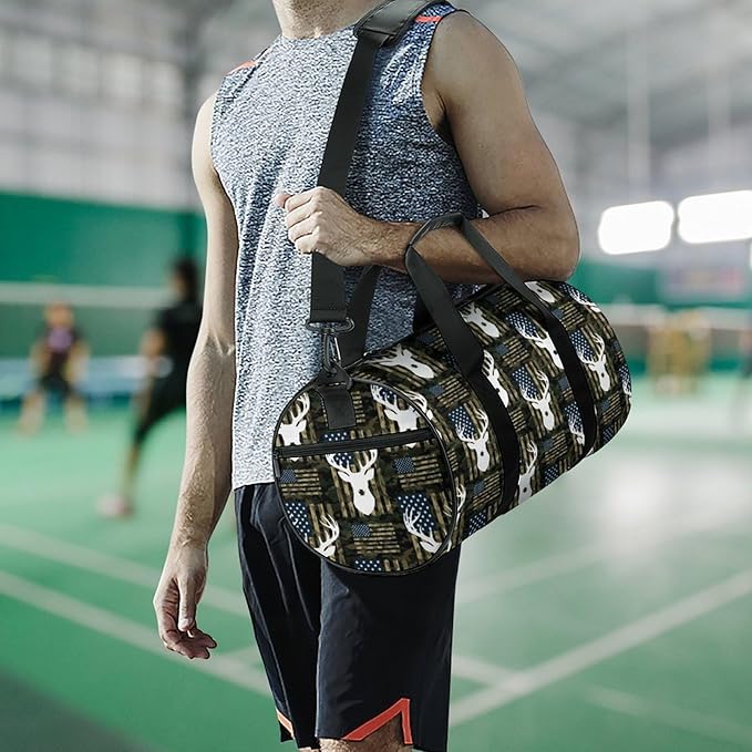Beach Swim Bags American Flag Camo Deer Men Women Duffle Bag Foldable Gym Bag Lightweight Travel Sports Bags for Men and Women