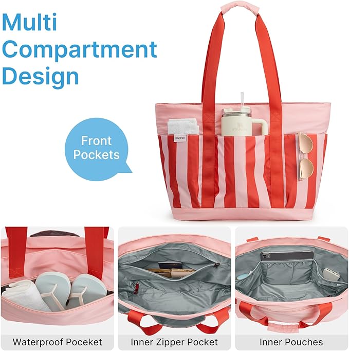 G4Free Beach Bag,Waterproof Beach Tote Pool Bags for Women,Compatible with Stanley Cup,Foldablefor Weekender Travel