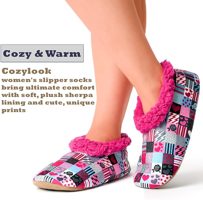 Cozylook Fuzzy Slippers for Women Indoor, Warm Bedroom Slip On Shoes, Winter Fluffy House Socks with Grippers, Cozy Christmas Gifts Unique