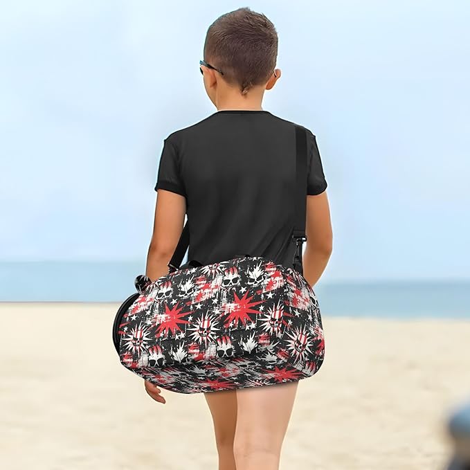 Punk Style Skull Stars Red Black Kids Cute Gym Bag with Shoes Compartment Multifunctional Overnight Bag for Beach Swim Bags Pool Sports bolsa de viaje para mujer