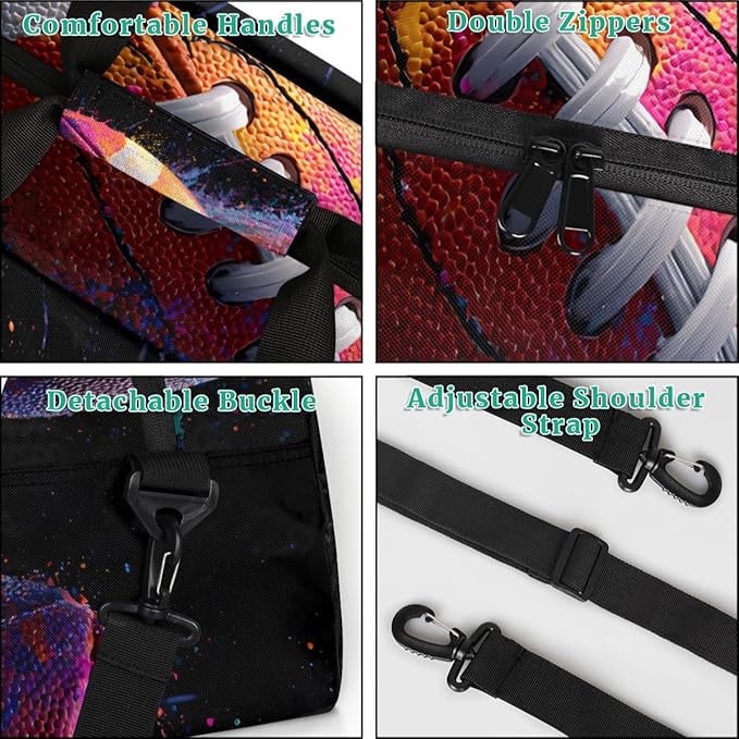 Personalized Boys Gym Bags, Custom Name Sport Bags for Training Travel Overnight Weekender Graffiti Rugby