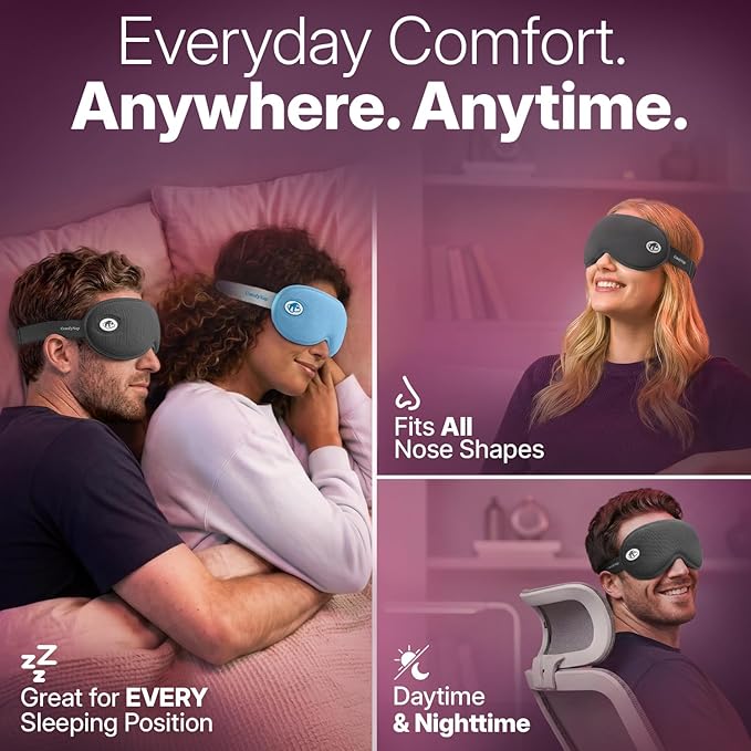 Eye Mask for Sleep with Ultimate Travel Case & Ear Plugs - DeepSpace™ Blackout Sleep Mask for Women Men, Side Sleeper Adjustable Eye Cover, Zero Eye Pressure, Memory Foam Eye Mask for Travel