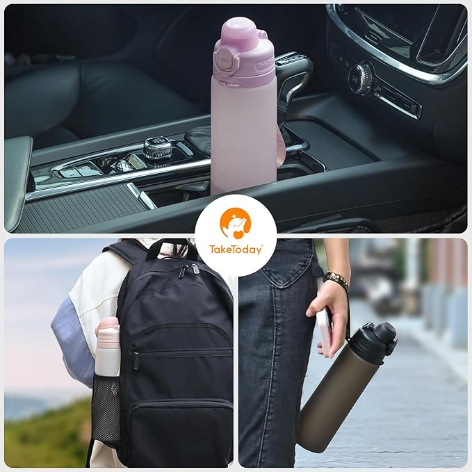TakeToday Collapsible Water Bottles 20oz (600mL), Foldable Platinum Silicone Travel Water Bottle with Straw & Carry Strap, Leak-Resistant Screw Lid, Wide Mouth, BPA-Free for Hiking, Camping, Travel