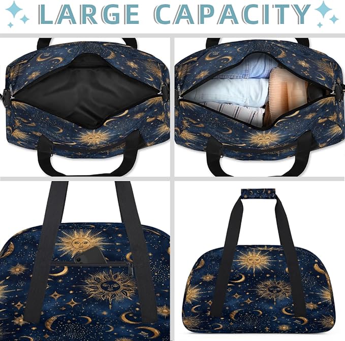 Kids Duffle Bag Girls Boys Bohemian Starry Sky Suns Moon Stars Weekender Overnight Bag,Lightweight Duffel Bags for Traveling Gym Sport Dance