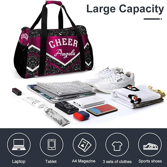 Cheer Rose Red Black Glitte Print Waterproof Duffel Bag Gym Dance Sport Perform Training Travel Bag for Teens Adults Women Men Multifunctional Backpack