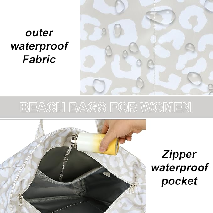 LEDAOU Large Beach Bag Women Waterproof Sandproof Zipper Beach Tote Pool Bag for Swim Gym Grocery Travel with Wet Pocket | Waterproof, Sandproof, Zipper, Pool, Gym, Grocery