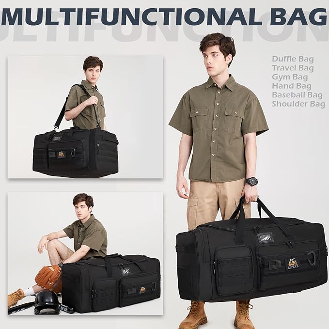 135L Large Duffle Bag, Heavy Duty Duffle Bag for Travel, Extra Large Sports Gym Equipment Bag for Soccer Baseball Basketball Hockey Football, Black