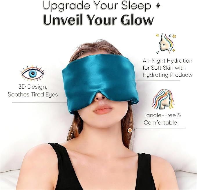 100% Mulberry Silk Sleep Mask for Women & Men – 22 Momme 6A Grade, 3D Contoured Total Blackout Eye Mask for Side Sleepers, Eyelash Extensions, Adjustable Strap, Breathable Blindfold (Peacock Blue)