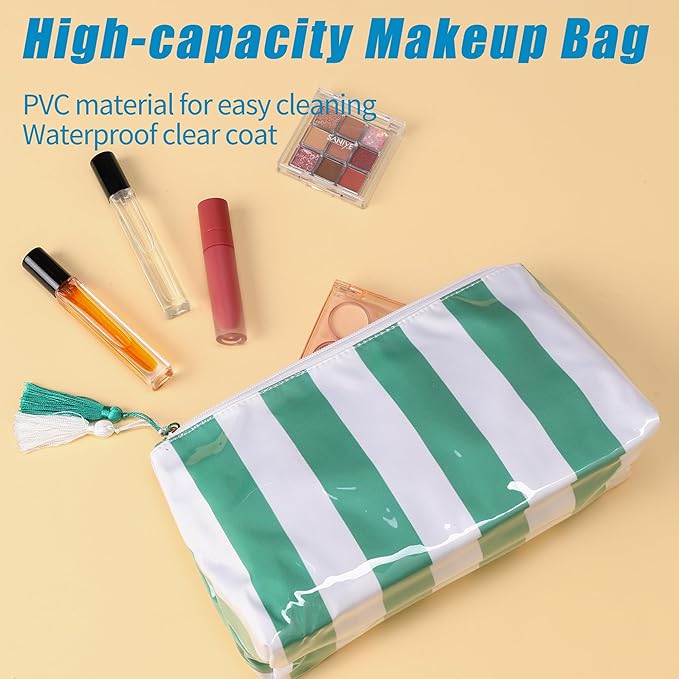 Makeup Bag, Small Clear Coated Cosmetic Bags for Women Girls, Waterproof Travel Makeup Bag for Purse Organizer Zipper Pouch Beach Summer Vacation Essentials Gifts for Women