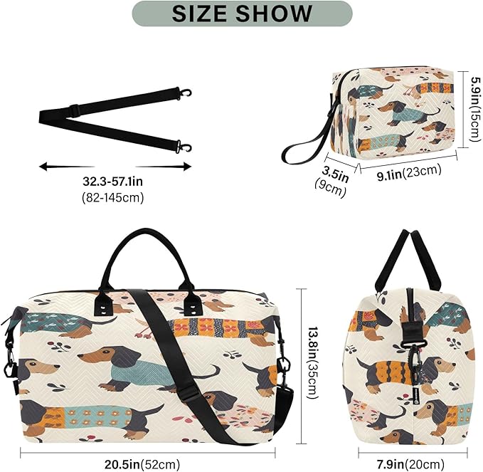 Travel Duffle Bag, Dachshund Dogs Gym Bag with Storage Bag Weekender Overnight Bag for Men Women Trip Sports Yoga