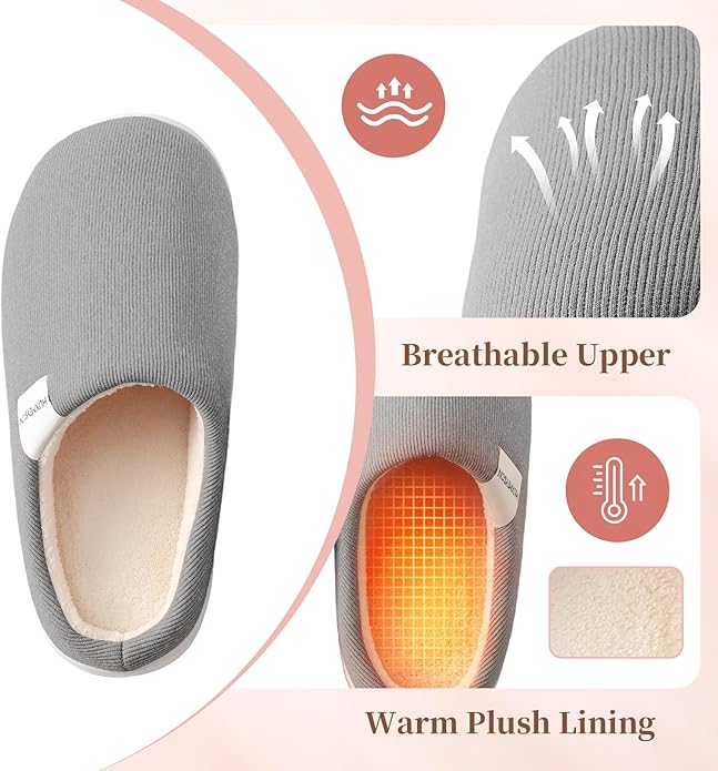 HUXMEYSON Slippers for Women, Womens Slippers Indoor Outdoor with Memory Foam, Cozy & Warm House Slippers for Woman with Anti-Slip Rubber Sole