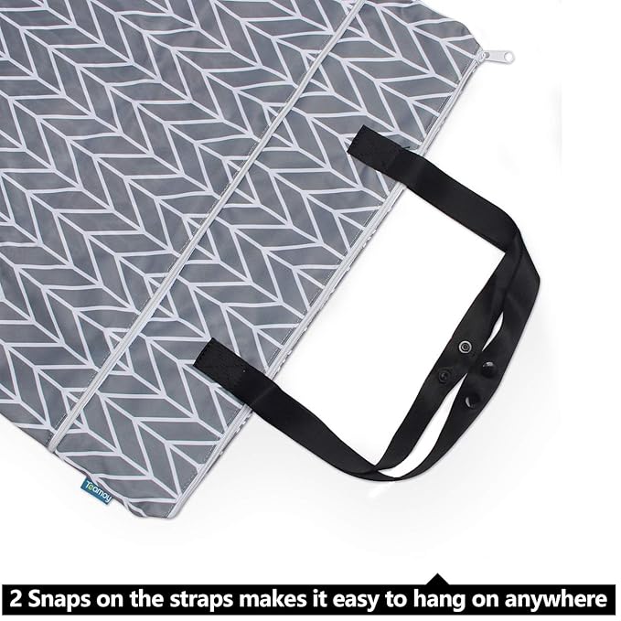 Teamoy Travel Hanging Wet Dry Bag Organizer (24.7 x 18 inches) with Two Compartments for Cloth Diaper, Laundry, Swimsuits and More, Easy to Hang Everywhere (L, Gray Arrow)
