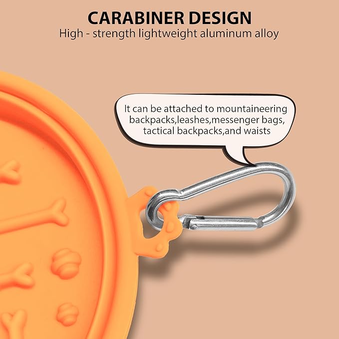 PawSailor 2-Pack Collapsible Dog Bowls with Suction Cups & Scraper - 16oz Travel Pet Bowls for Food/Water, Non-Slip Feeding Dish for Dogs, Includes Carabiner Clip Orange&Yellow