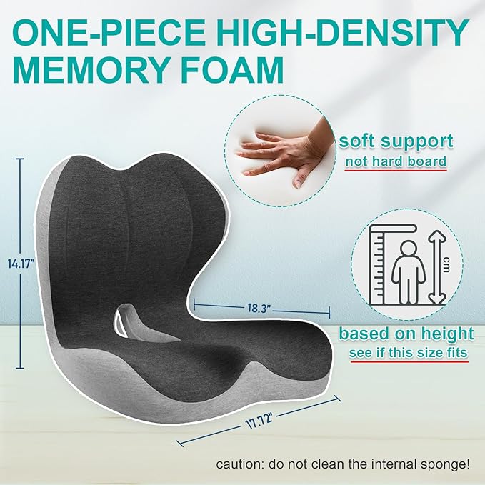 Seat Cushion for Office Chair, Car and Wheelchair Use, with Lumbar Support Pillow and Memory Foam Coccyx Cushion for Tailbone Pain, Back Pain, Sciatica and Hemorrhoid Relief, Ergonomic seat Cushion