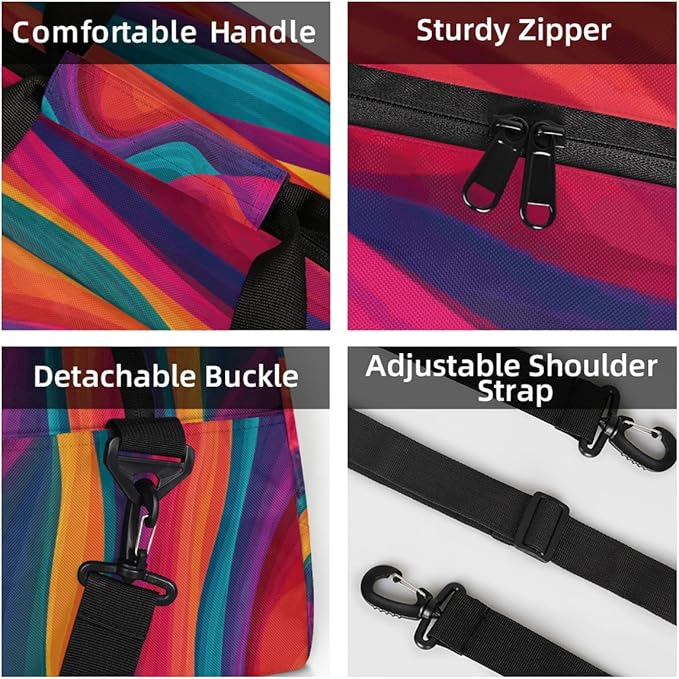 Kids Duffle Bag Girls Boys Colorful Ocean Waves Lines Weekender Overnight Bag,Lightweight Duffel Bags for Traveling Gym Sport Dance