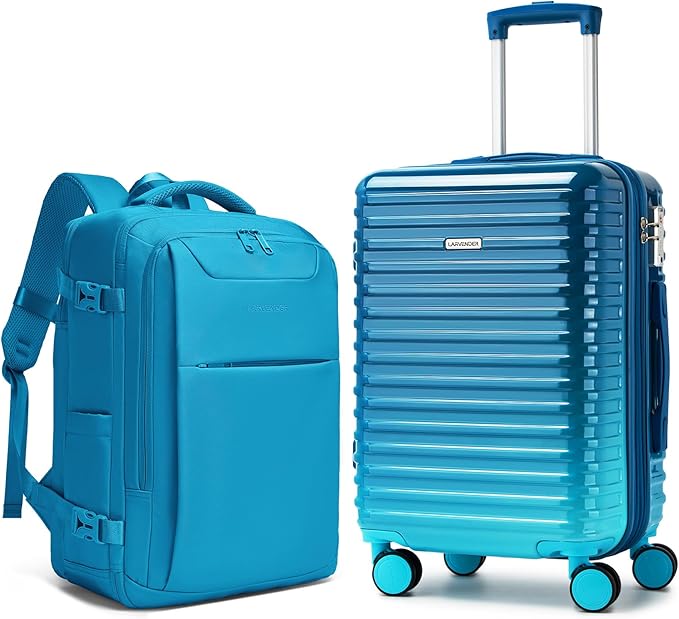 LARVENDER Carry on Luggage 22x14x9 Airline Approved, Expandable 20 Inch Hardside Large Suitcase with Wheels TSA Lock, Lightweigh PC+ABS Travel Carry-on Suitcases for Women and Men, Ocean Breeze