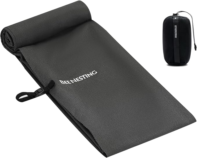 Bee Nesting Ultralight Quick Dry Towels for Backpacking, Microfiber Towel Tavel Accessories for Hiking, Beach, Gym, Swimming, Pocket Sweat Towels(2XL Black