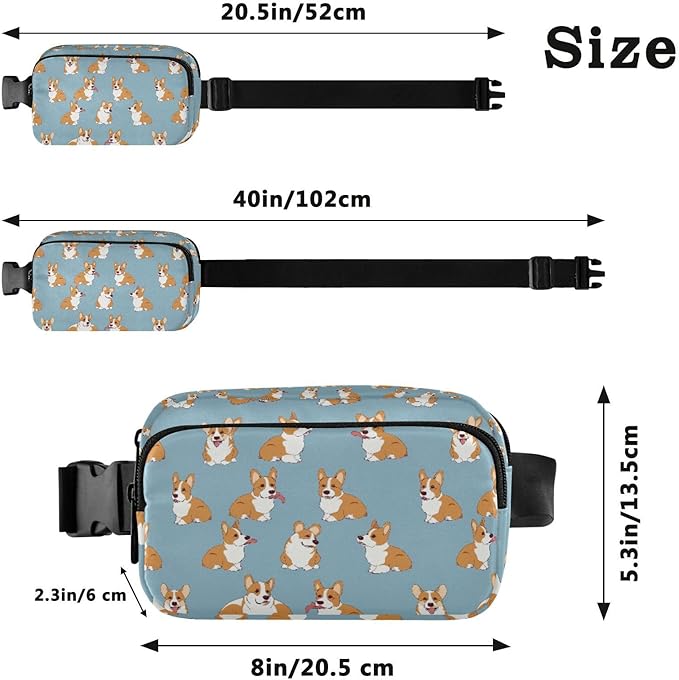 Kawaii Corgis Dog Fanny Pack for Women Men Water Resistant Fashion Waist Packs with Adjustable Strap Belt Bag for Travel Workout Jogging Hiking 21219314