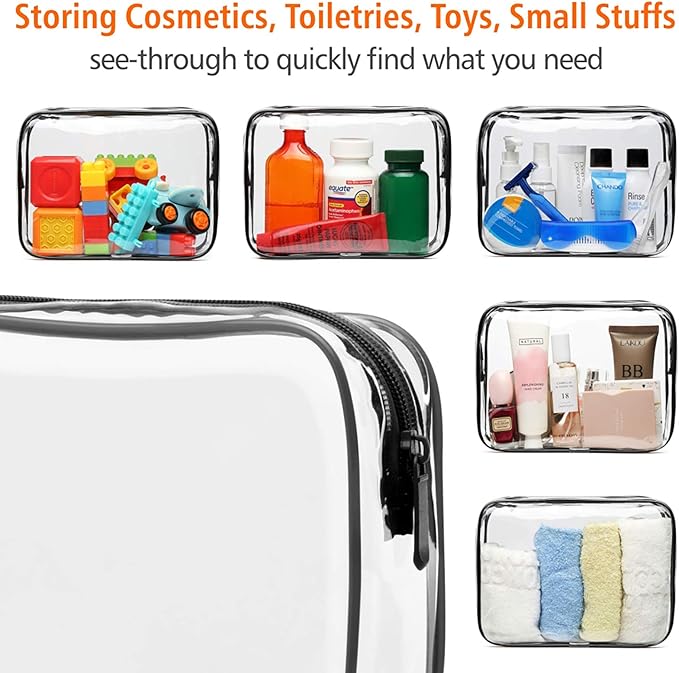 PACKISM TSA Approved Toiletry Bag 3 Medium - Quart Size Clear Makeup Bag for Carry On, Airport Security Compliant Clear Travel bag for Toiletries with Reinforced Seams, Black White Grey