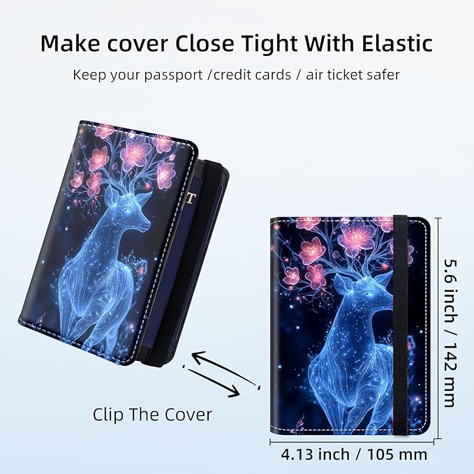 Passport Holder for Travel, RFID Blocking Passport Holder Travel Walle, Passport and Vaccine Card Holder, Vacation Must Haves Travel Accessories for Men Women, Shining Magic Deer